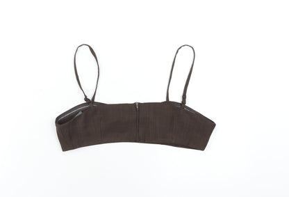 Womens UK Size 10 Topshop Brown Cropped T-Shirt