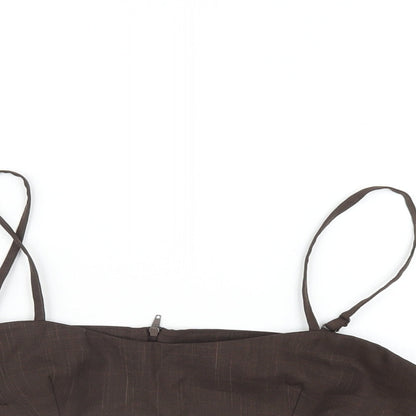 Womens UK Size 10 Topshop Brown Cropped T-Shirt