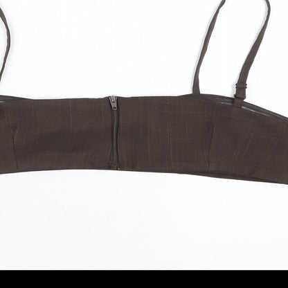 Womens UK Size 10 Topshop Brown Cropped T-Shirt