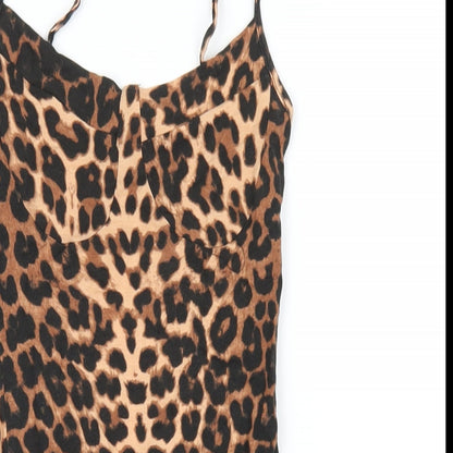PRETTYLITTLETHING Womens Brown Animal Print Viscose Bodycon Size 2 V-Neck Pullover - Leopard Print