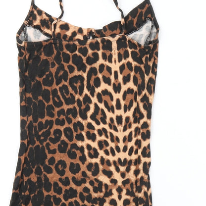 PRETTYLITTLETHING Womens Brown Animal Print Viscose Bodycon Size 2 V-Neck Pullover - Leopard Print