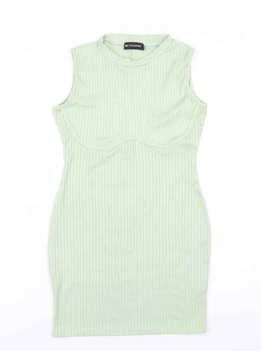 PRETTYLITTLETHING Womens Green Polyester Bodycon Size 12 Mock Neck Pullover