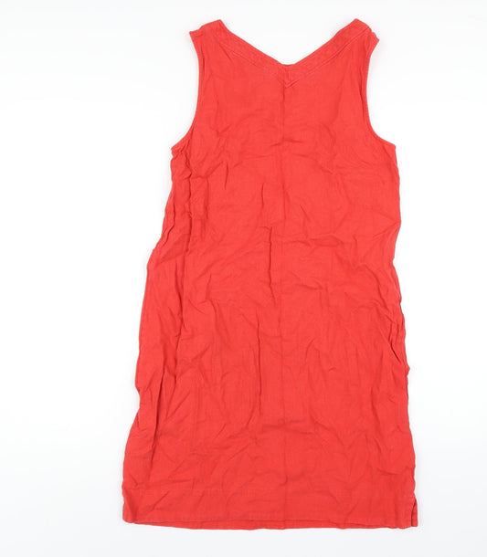 Marks and Spencer Womens Red Linen A-Line Size 10 Round Neck Pullover