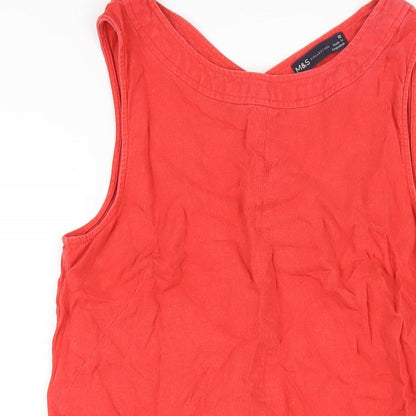 Marks and Spencer Womens Red Linen A-Line Size 10 Round Neck Pullover