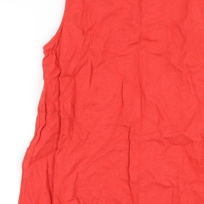 Marks and Spencer Womens Red Linen A-Line Size 10 Round Neck Pullover