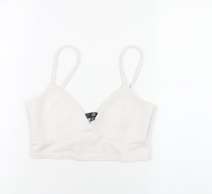 Womens UK Size 10 Missguided White Cropped T-Shirt
