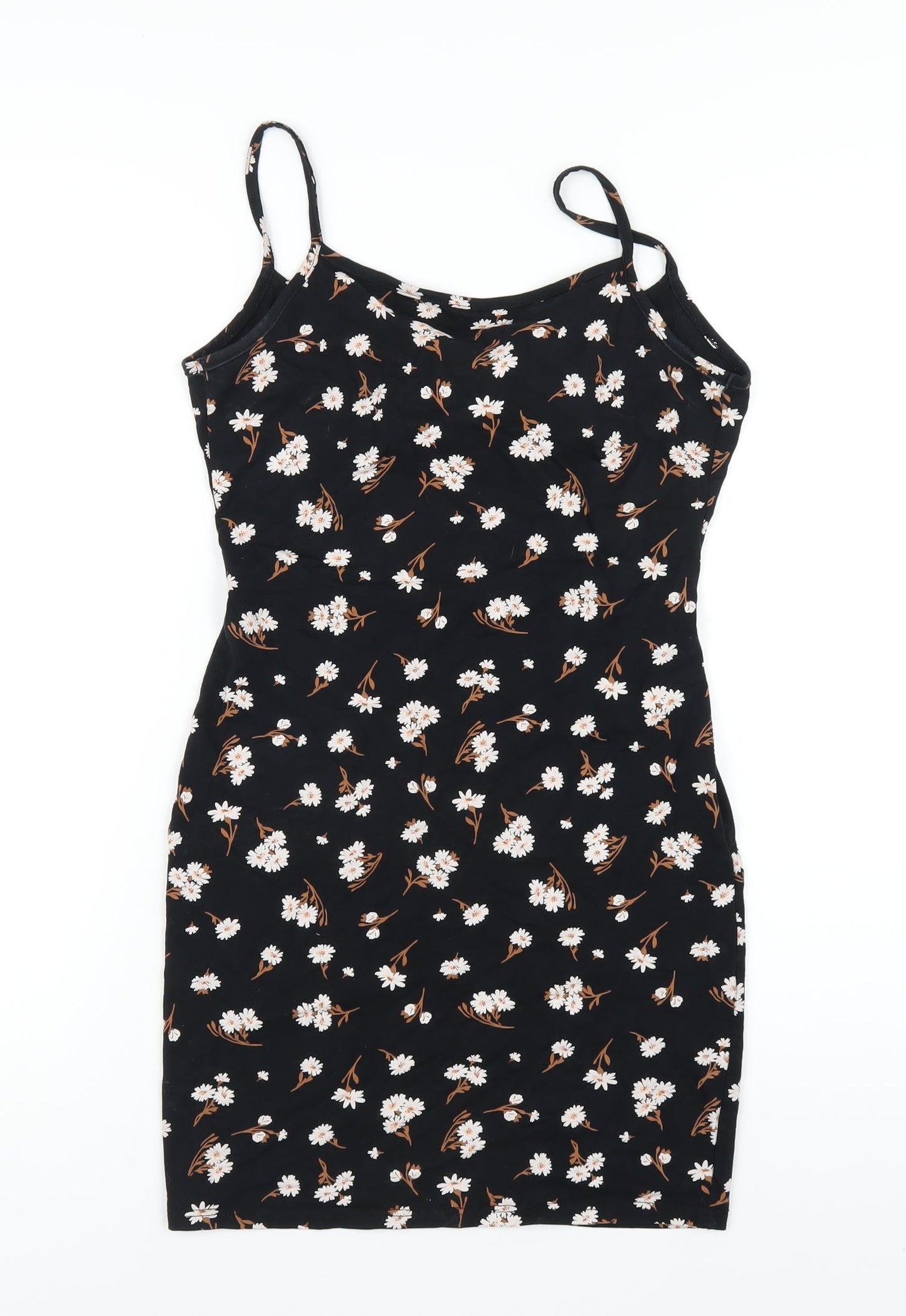 Miss Selfridge Womens Black Floral Cotton Bodycon Size 10 Square Neck Pullover