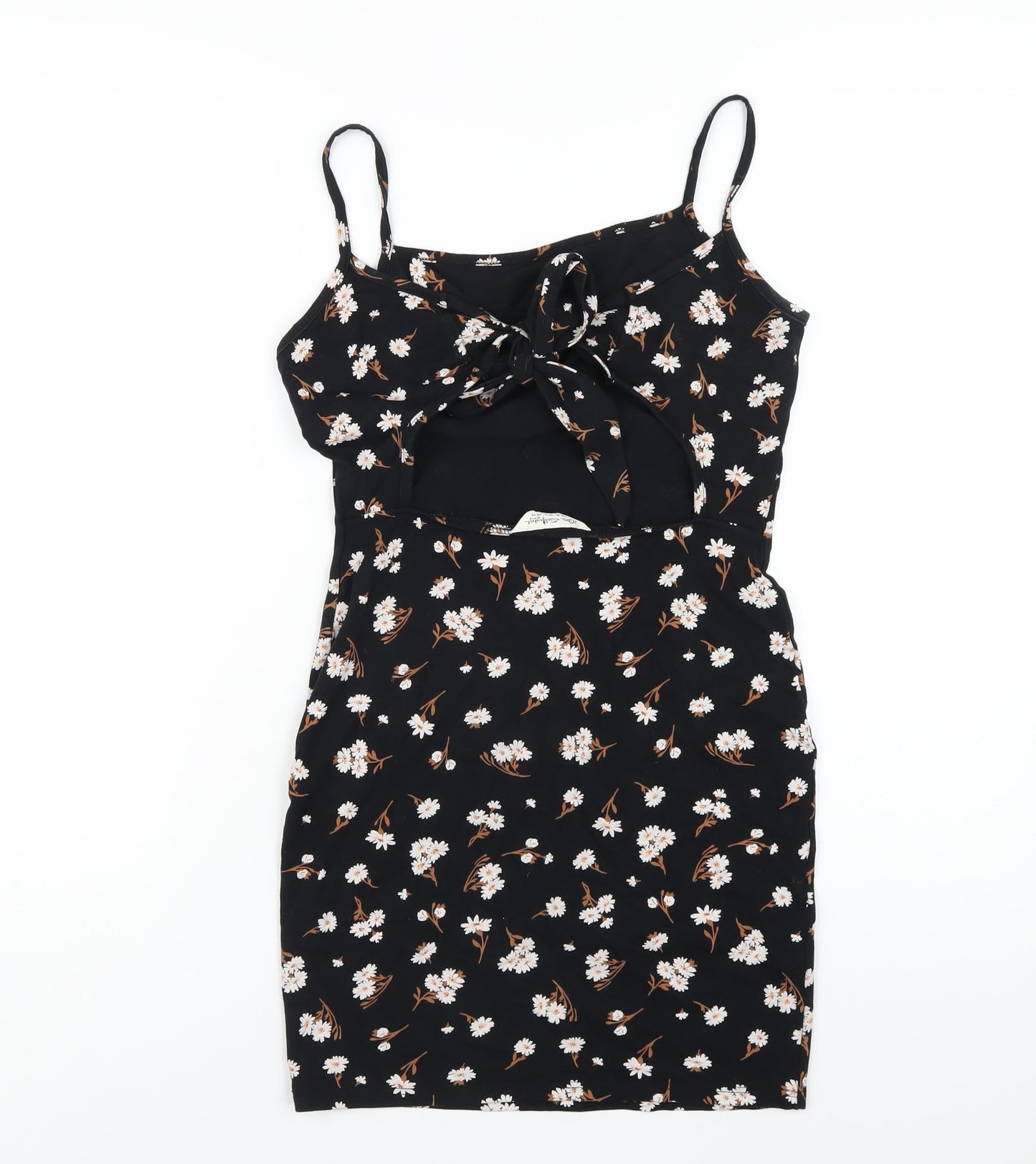 Miss Selfridge Womens Black Floral Cotton Bodycon Size 10 Square Neck Pullover