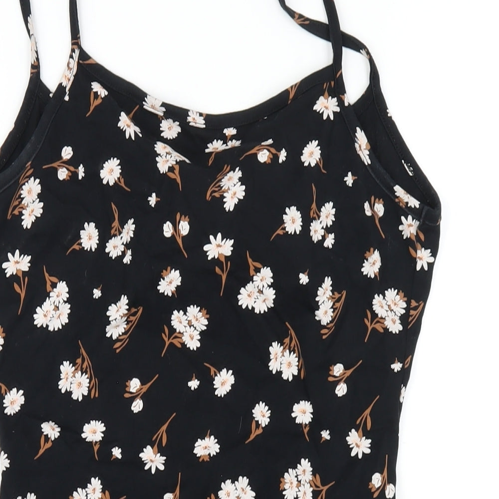 Miss Selfridge Womens Black Floral Cotton Bodycon Size 10 Square Neck Pullover