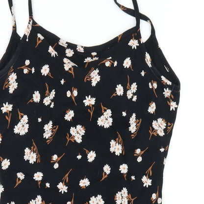 Miss Selfridge Womens Black Floral Cotton Bodycon Size 10 Square Neck Pullover