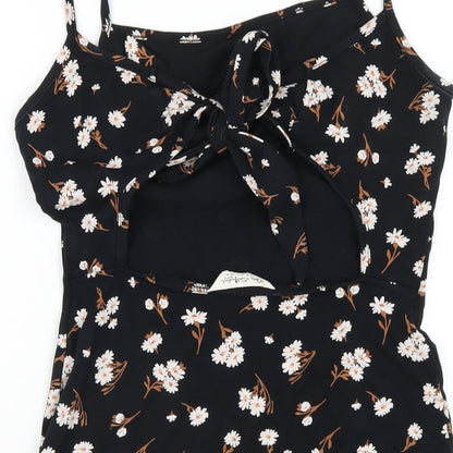 Miss Selfridge Womens Black Floral Cotton Bodycon Size 10 Square Neck Pullover