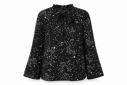 River Island Womens Black Geometric Polyester Basic Blouse Size 12 Mock Neck