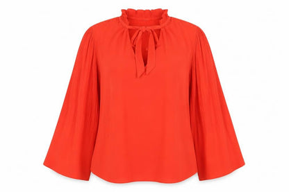 River Island Womens Red Polyester Basic Blouse Size 12 Mock Neck