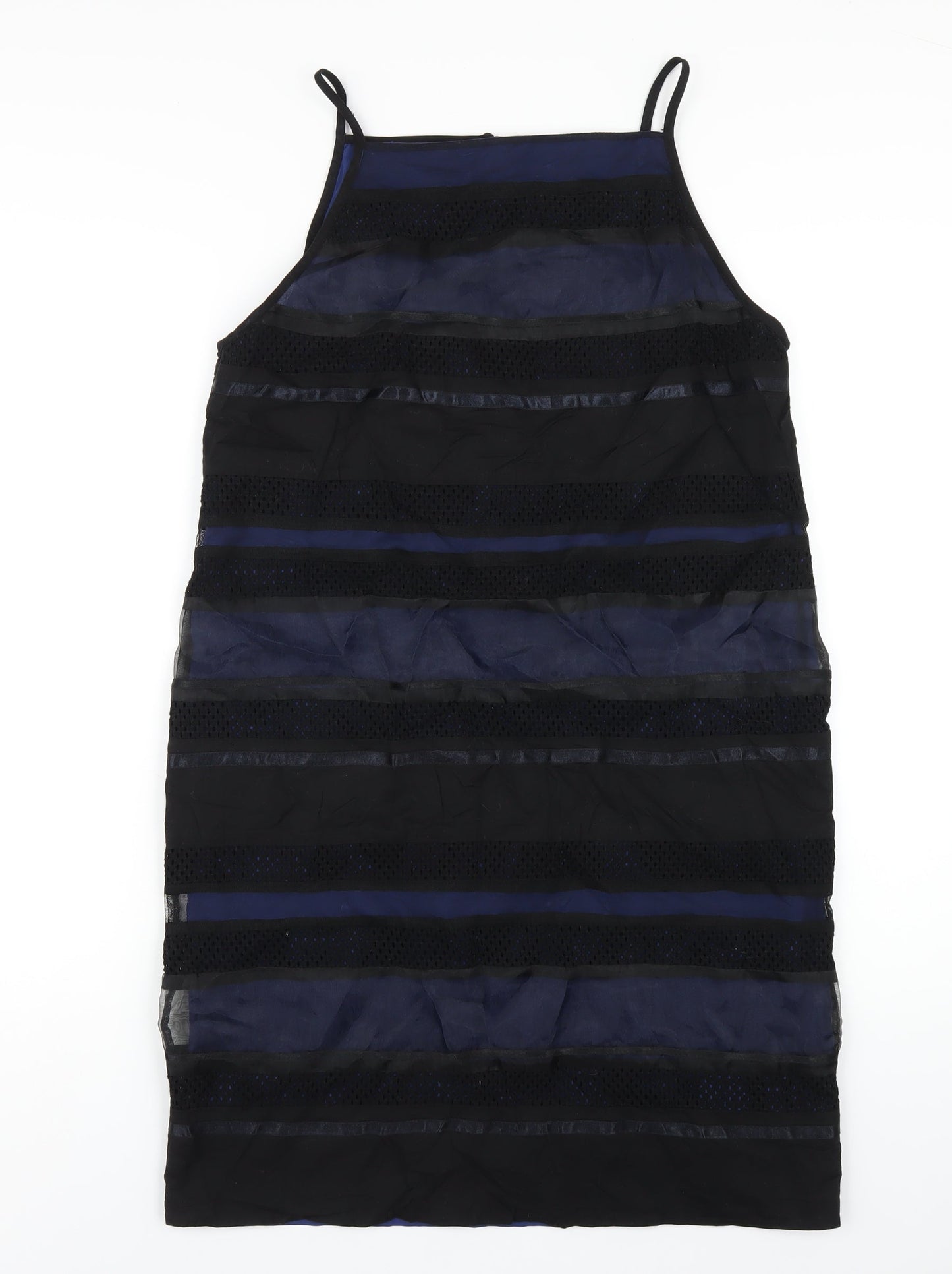 Finery Womens Black Striped Polyester Pencil Dress Size 12 Square Neck Button
