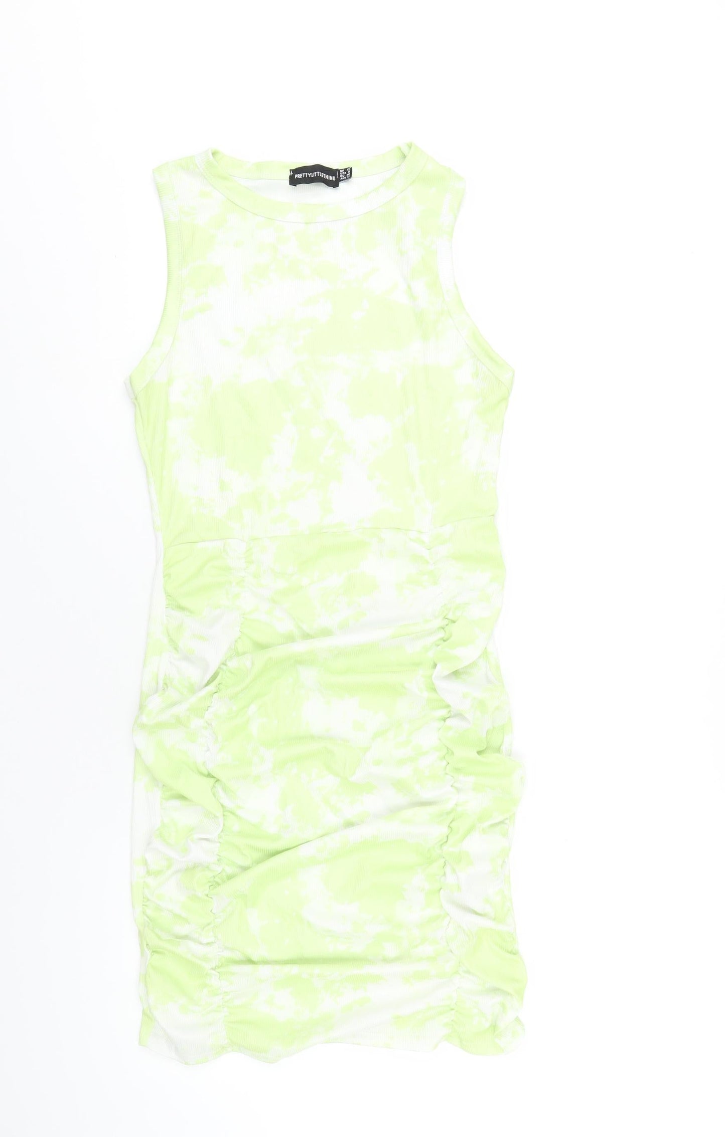 PRETTYLITTLETHING Womens Green Tie Dye Polyester Bodycon Size 12 Round Neck Pullover