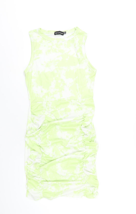 PRETTYLITTLETHING Womens Green Tie Dye Polyester Bodycon Size 12 Round Neck Pullover