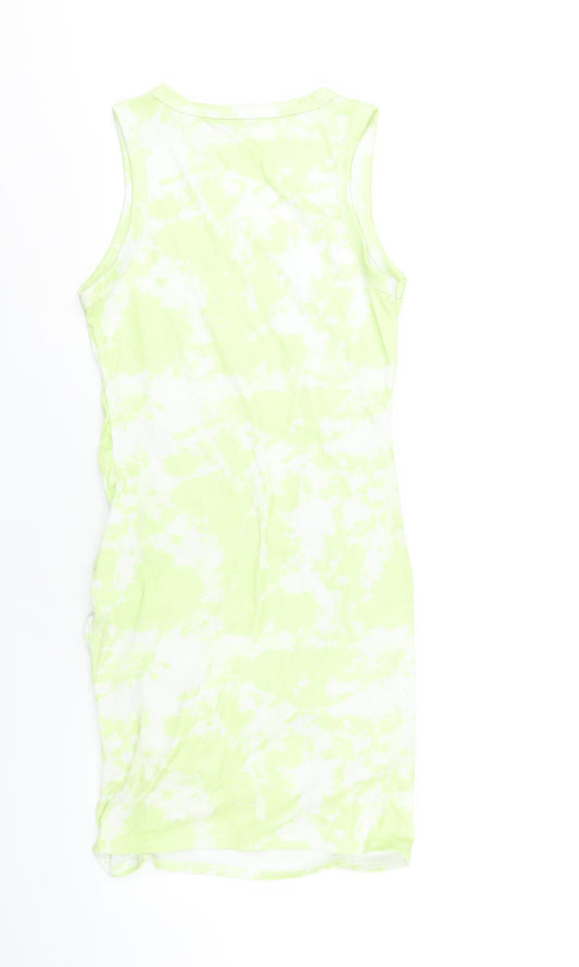 PRETTYLITTLETHING Womens Green Tie Dye Polyester Bodycon Size 12 Round Neck Pullover