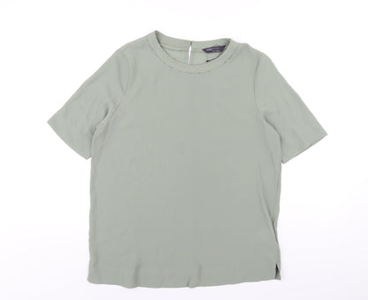 Marks and Spencer Womens Green Polyester Basic T-Shirt Size 10 Round Neck