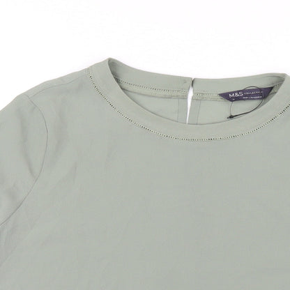 Marks and Spencer Womens Green Polyester Basic T-Shirt Size 10 Round Neck