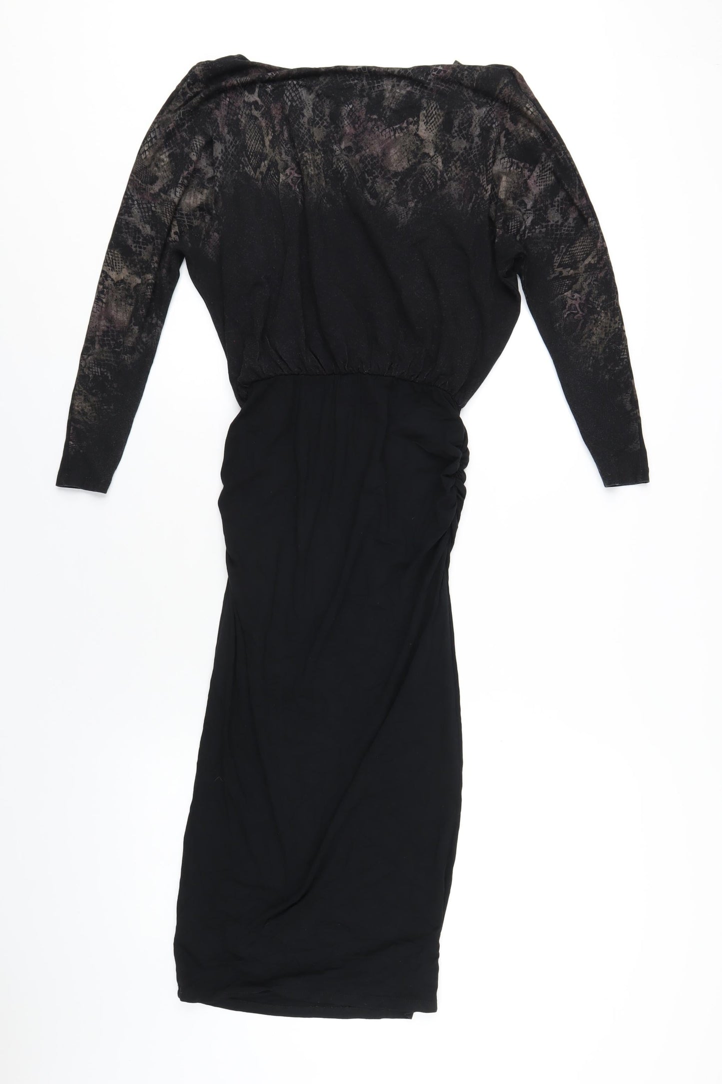 Mint Velevet Womens Black Animal Print Viscose Bodycon Size 8 Boat Neck Pullover