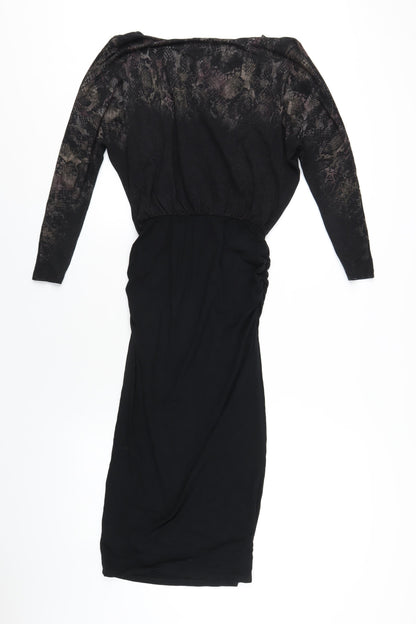 Mint Velevet Womens Black Animal Print Viscose Bodycon Size 8 Boat Neck Pullover
