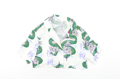 Bershka Womens Multicoloured Geometric Polyester Cropped Button-Up Size S Collared