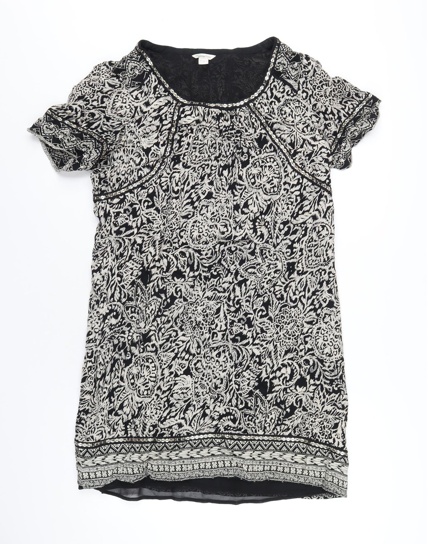 Monsoon Womens Black Geometric Polyester A-Line Size 12 Round Neck Pullover