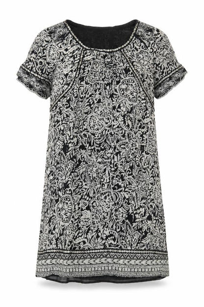 Monsoon Womens Black Geometric Polyester A-Line Size 12 Round Neck Pullover