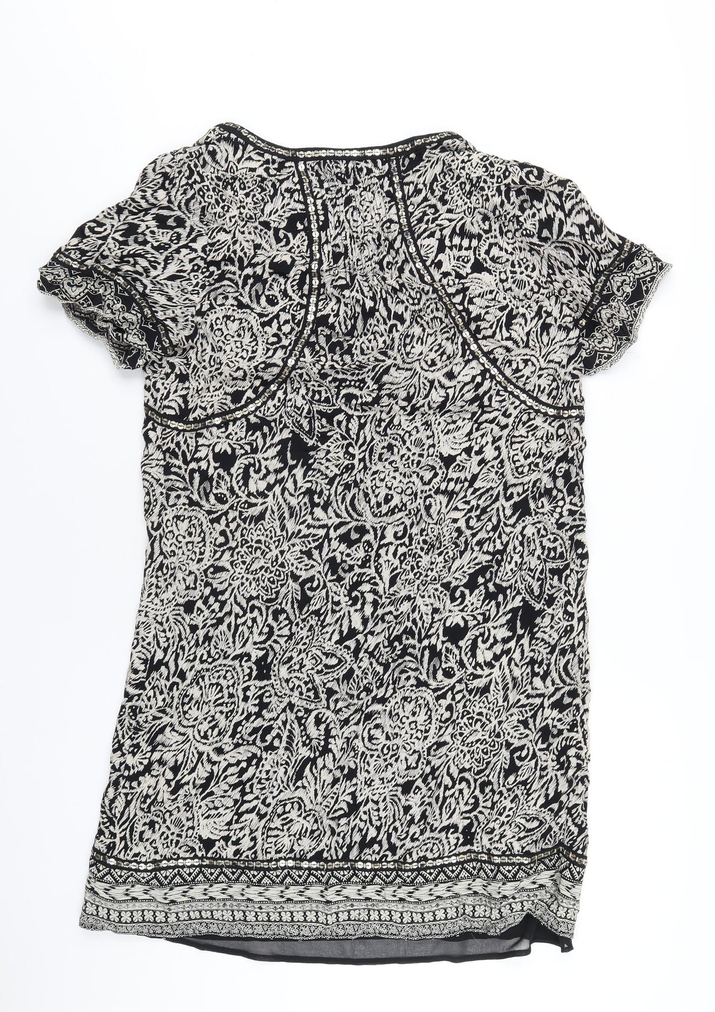 Monsoon Womens Black Geometric Polyester A-Line Size 12 Round Neck Pullover