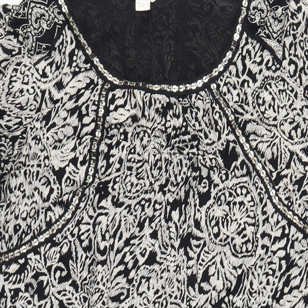 Monsoon Womens Black Geometric Polyester A-Line Size 12 Round Neck Pullover