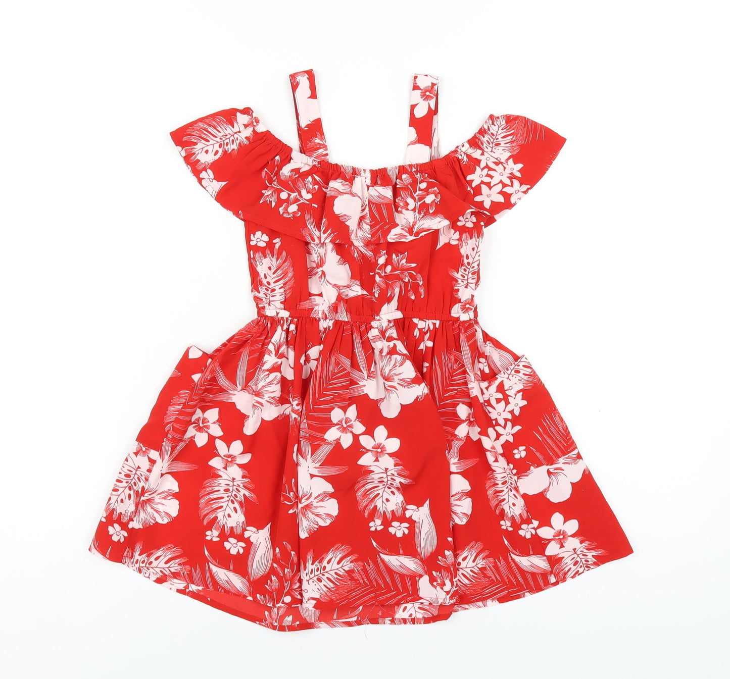 NEXT Girls Red Geometric Polyester A-Line Size 4 Years Off the Shoulder Pullover