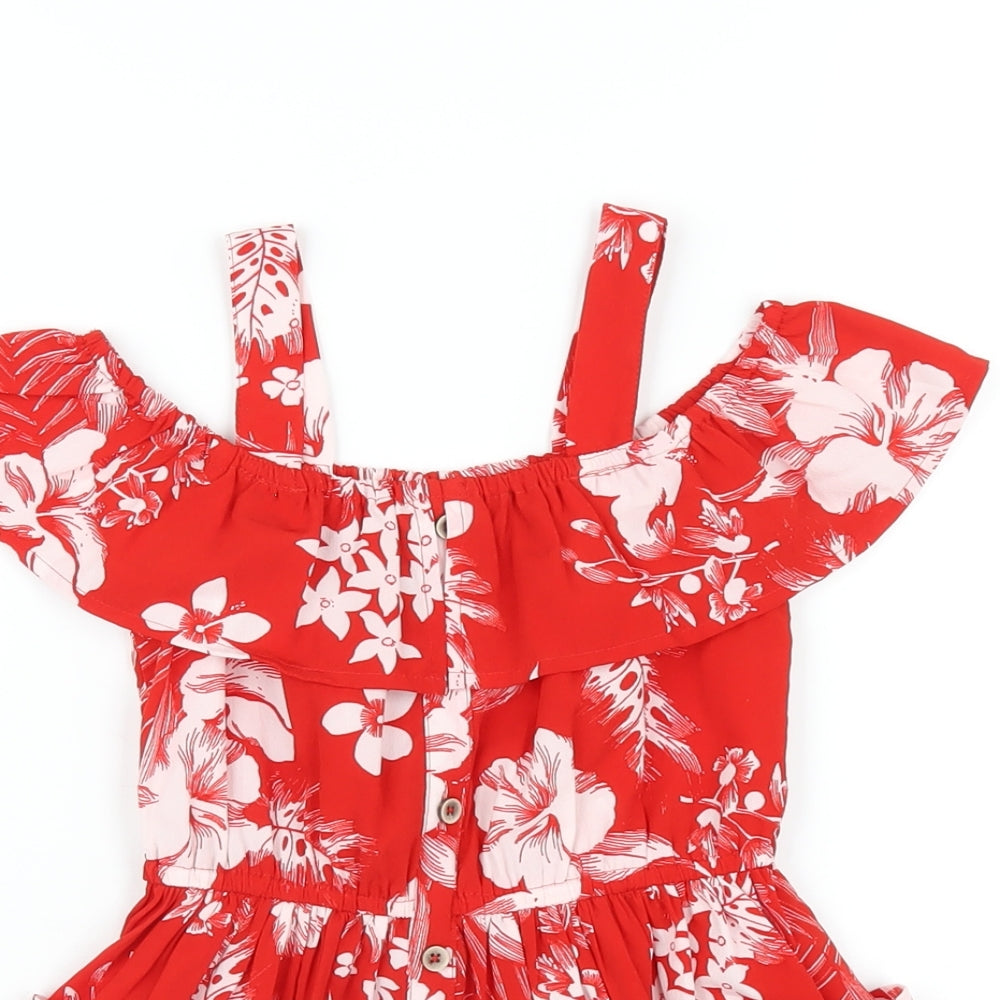 NEXT Girls Red Geometric Polyester A-Line Size 4 Years Off the Shoulder Pullover