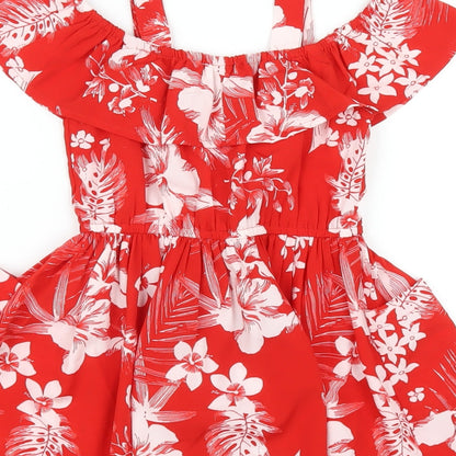 NEXT Girls Red Geometric Polyester A-Line Size 4 Years Off the Shoulder Pullover