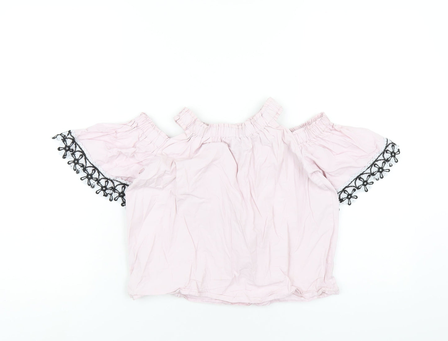 River Island Girls Pink Cotton Basic T-Shirt Size 7-8 Years Off the Shoulder Pullover