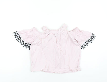 River Island Girls Pink Cotton Basic T-Shirt Size 7-8 Years Off the Shoulder Pullover