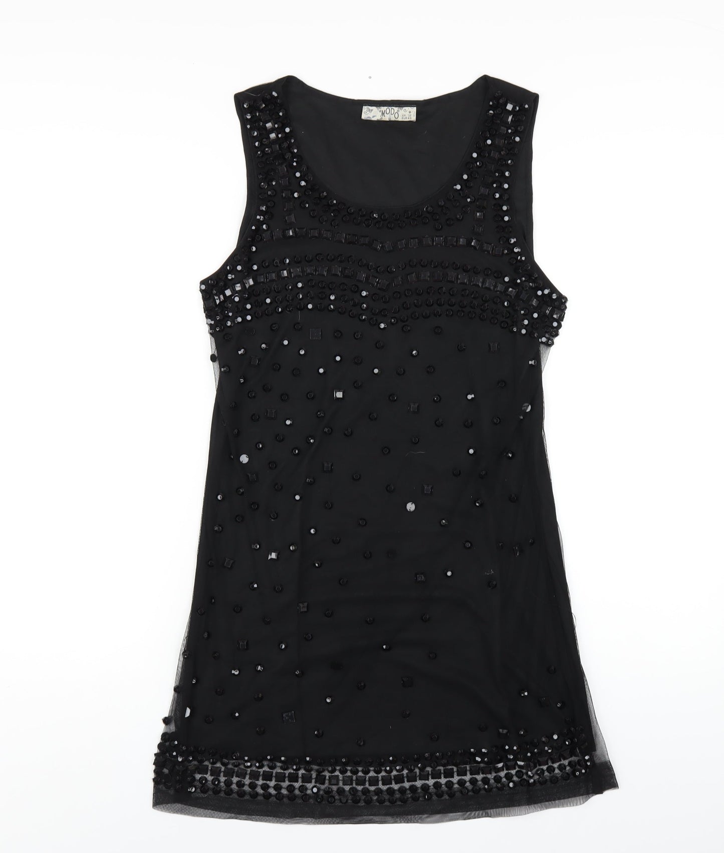 MODO Womens Black Polyester A-Line Size 12 Round Neck Pullover - Beaded