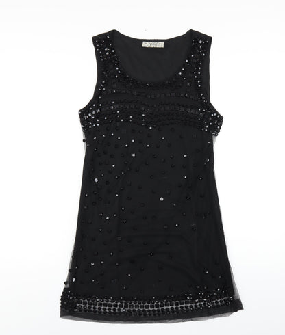 MODO Womens Black Polyester A-Line Size 12 Round Neck Pullover - Beaded