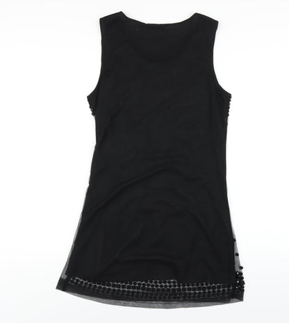 MODO Womens Black Polyester A-Line Size 12 Round Neck Pullover - Beaded