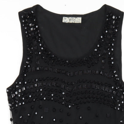 MODO Womens Black Polyester A-Line Size 12 Round Neck Pullover - Beaded