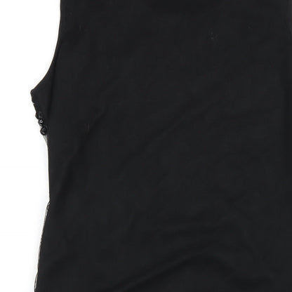 MODO Womens Black Polyester A-Line Size 12 Round Neck Pullover - Beaded