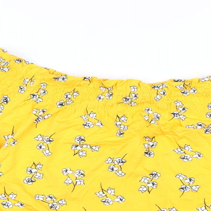 Marks and Spencer Womens Yellow Floral Viscose Basic T-Shirt Size 14 Off the Shoulder