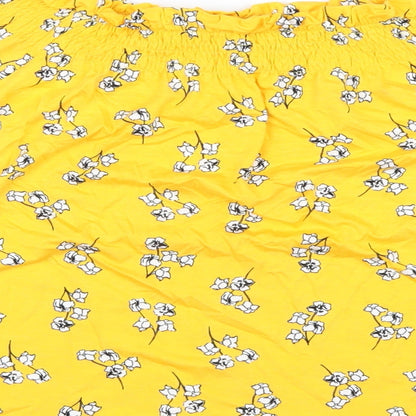 Marks and Spencer Womens Yellow Floral Viscose Basic T-Shirt Size 14 Off the Shoulder