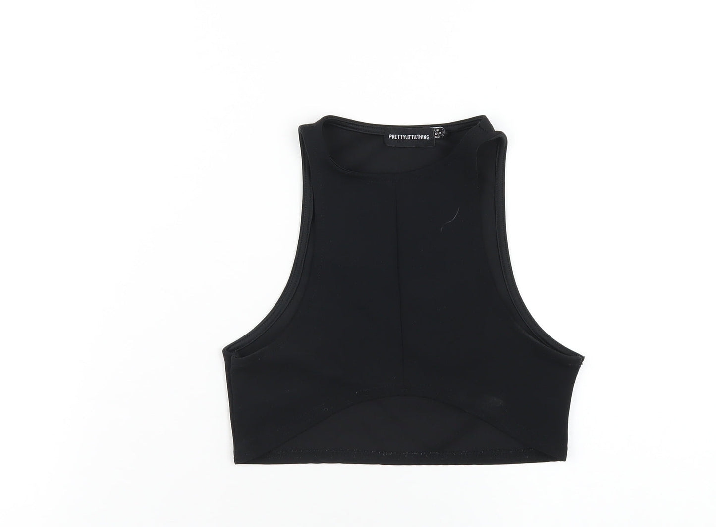 Womens UK Size 4 PRETTYLITTLETHING Black Cropped Tank