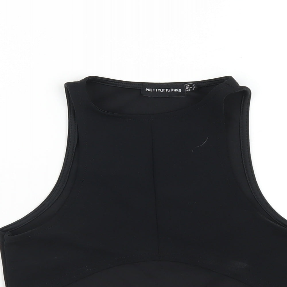 Womens UK Size 4 PRETTYLITTLETHING Black Cropped Tank