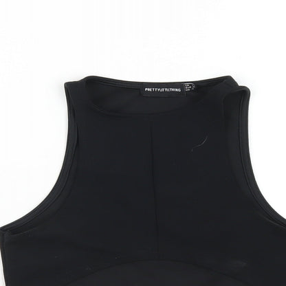 Womens UK Size 4 PRETTYLITTLETHING Black Cropped Tank