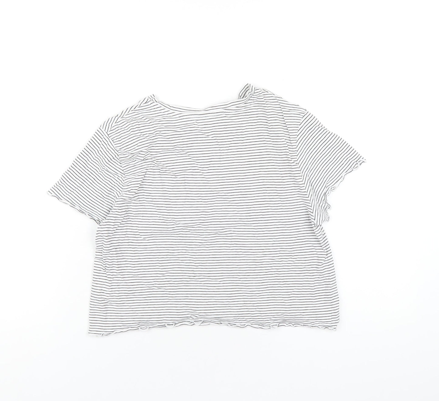 M&Co Girls White Striped Cotton Cropped T-Shirt Size 13 Years Round Neck Pullover