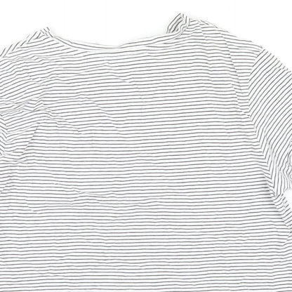 M&Co Girls White Striped Cotton Cropped T-Shirt Size 13 Years Round Neck Pullover