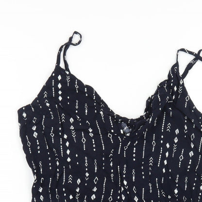 H&M Womens Blue Geometric Viscose A-Line Size 14 V-Neck Pullover