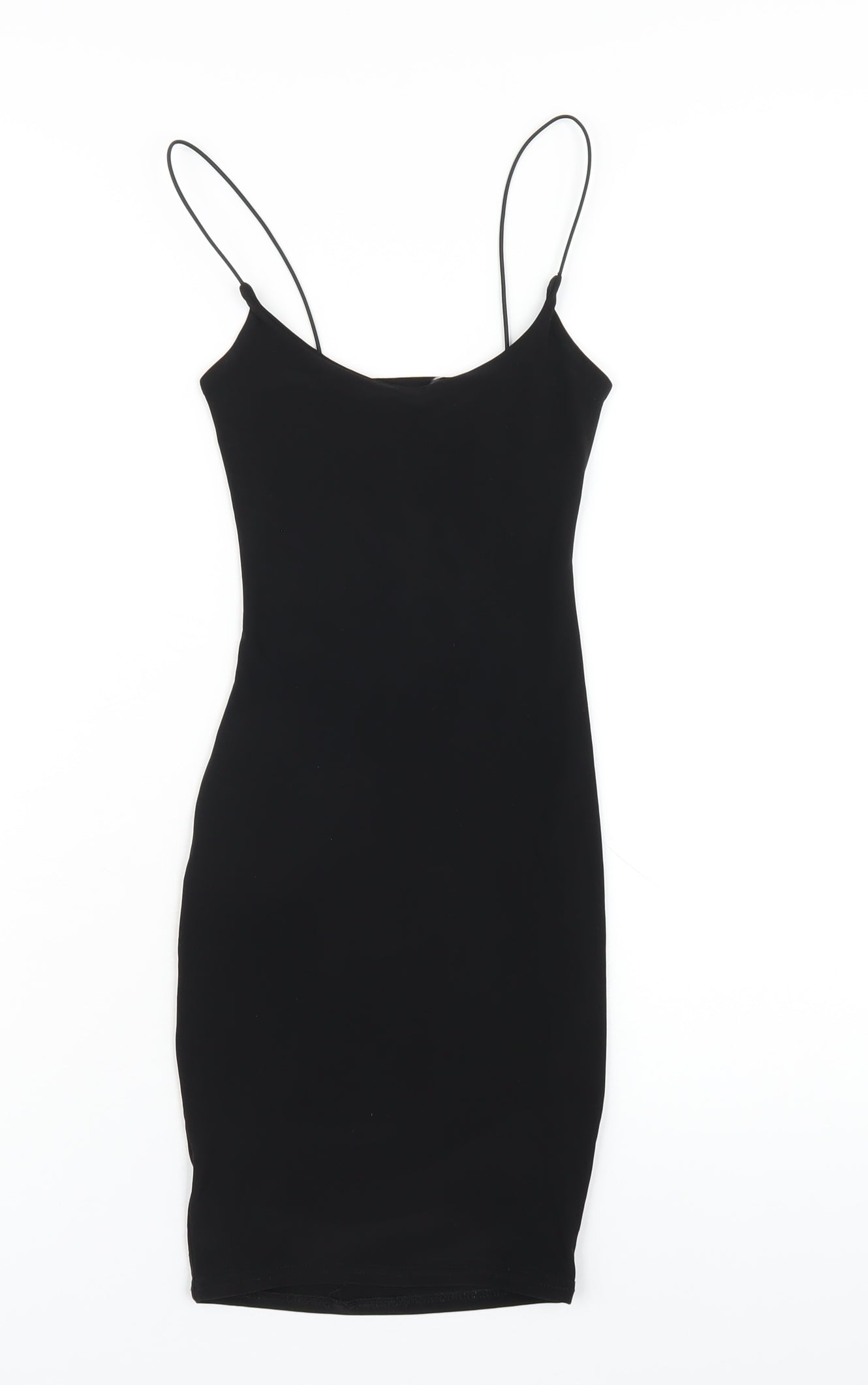 PRETTYLITTLETHING Womens Black Polyester Bodycon Size 4 Scoop Neck Pullover