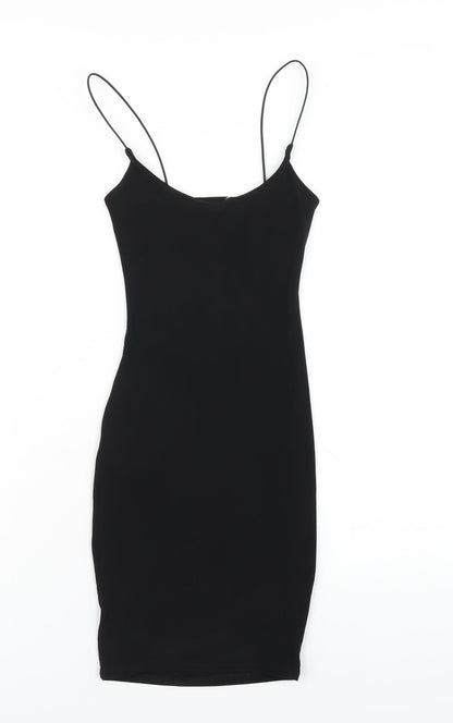 PRETTYLITTLETHING Womens Black Polyester Bodycon Size 4 Scoop Neck Pullover